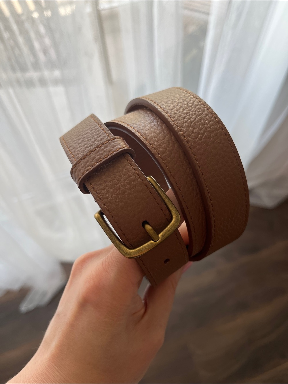Aritzia Brown Leather Belt with Brass Buckle